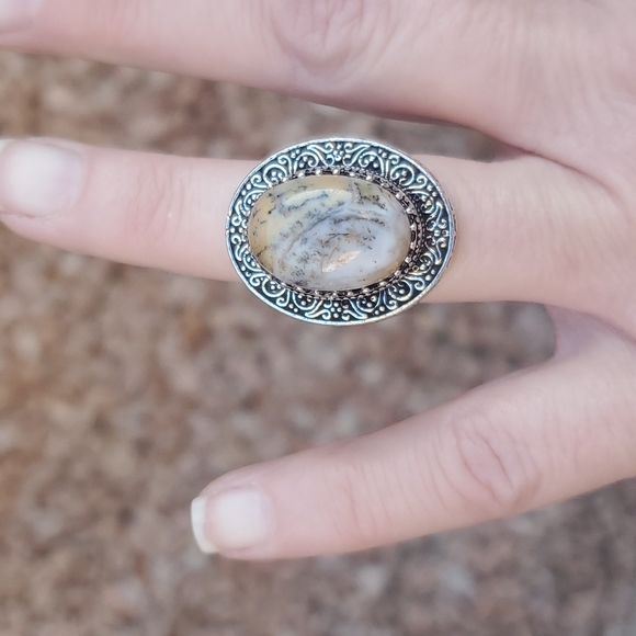 New Dendritic Opal 925 Silver Statement Ring. - Picture 7 of 16